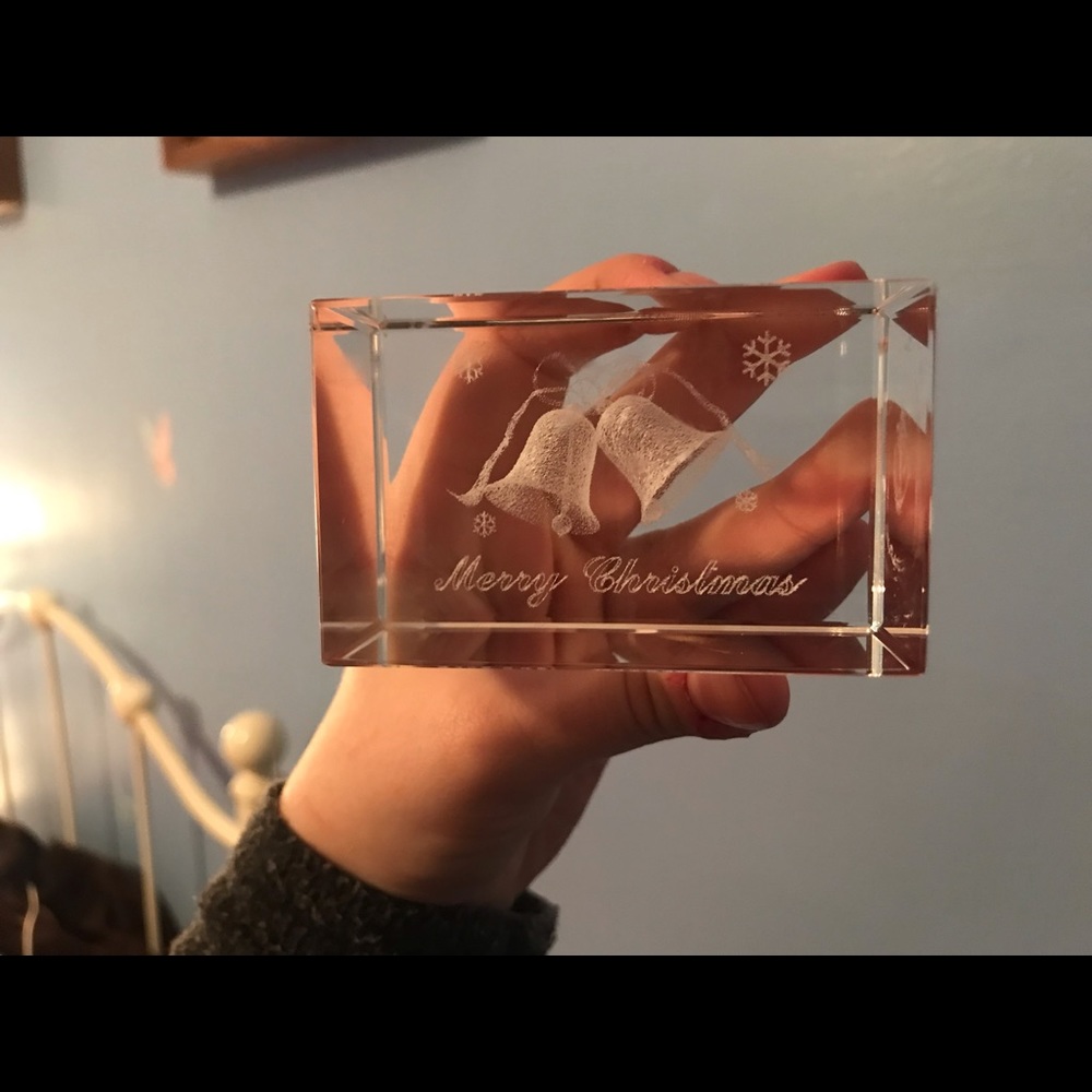 Merry Christmas etched Crystal Glass with Bells